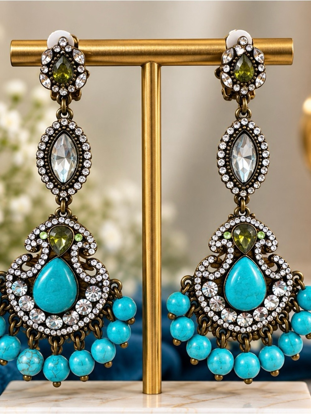 Boho Turquoise Crystal Drop Earrings - Brand